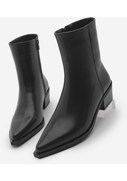 Kadın Sivri Burun Kovboy Kalın Topuk Western Bot Tahis Siyah