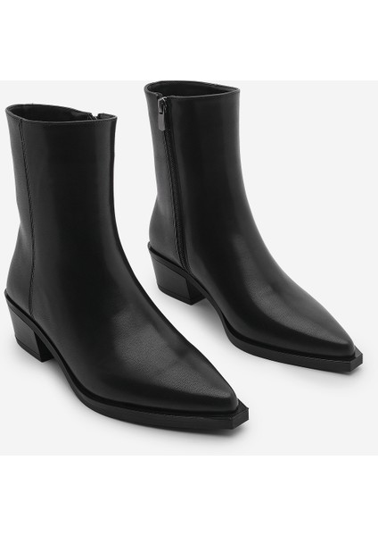 Kadın Sivri Burun Kovboy Kalın Topuk Western Bot Tahis Siyah modelleri