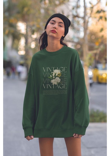 Genç Kadın Vıntage Çiçek Baskılı Oversize Sweatshirt 22697