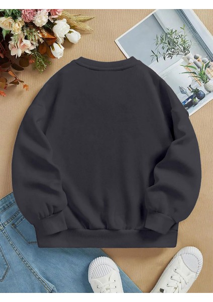 Oversize Bisiklet Yaka Basic Düz Sweatshirt - Füme fiyatları