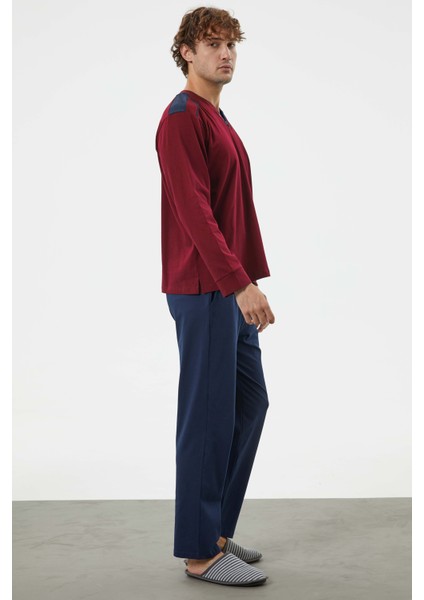 Hakim Yaka Cepli Pijama Takım - Bordo fiyatları