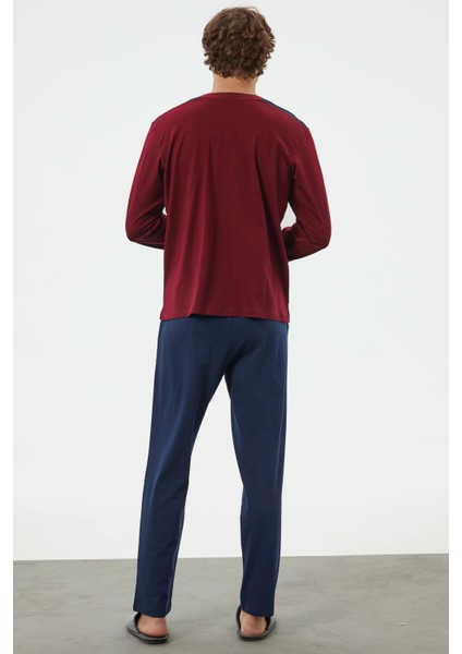 Hakim Yaka Cepli Pijama Takım - Bordo modelleri