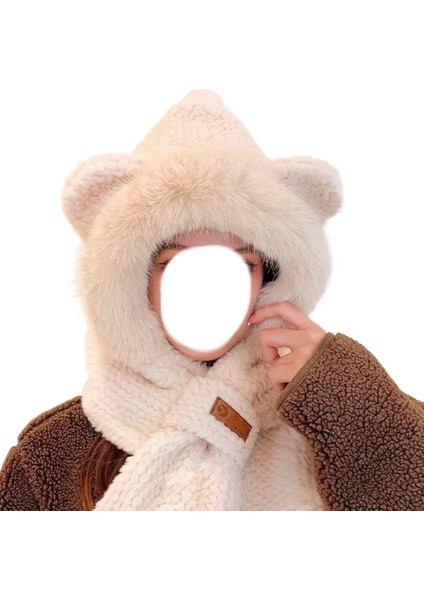 Peluş Atkı, Şapka, Kadın Sonbahar ve Kış Atkısı, Hepsi Bir Arada Sıcak Artı Kadife Bisiklet Atkısı, Sevimli Soğuk Koruması ve Kulak Koruması (Yurt Dışından)