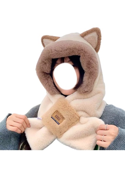 Peluş Atkı, Şapka, Kadın Sonbahar ve Kış Atkısı, Hepsi Bir Arada Sıcak Artı Kadife Bisiklet Atkısı, Sevimli Soğuk Koruması ve Kulak Koruması (Yurt Dışından)