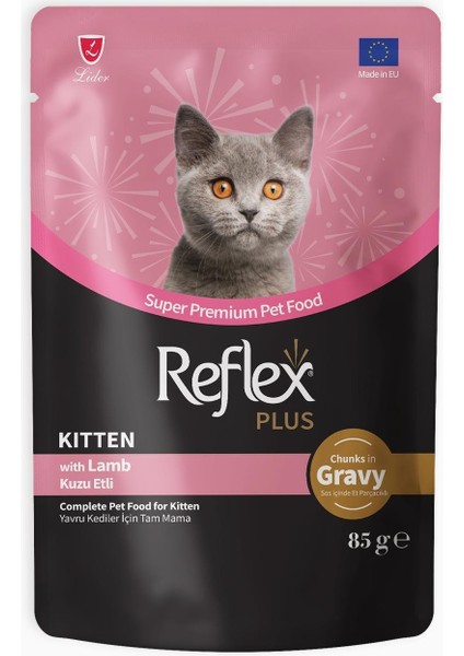 Plus Sos Içinde Et Parçacıklı Kuzu Etli Yavru Kedi Maması 85 gr