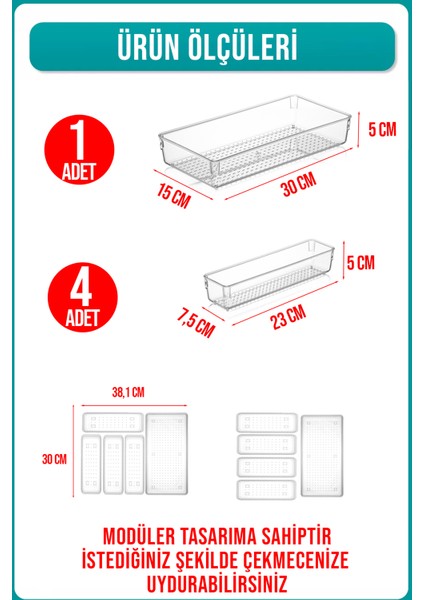 5 Parça Modüler Şeffaf Çekmece Içi Düzenleyici Kaşıklık