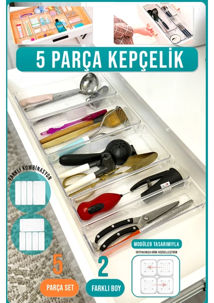 5 Parça Modüler Kepçelik Organizer Şeffaf Çekmece Içi Düzenleyici