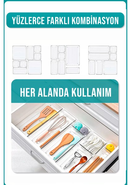 5 Parça Modüler Kepçelik Organizer Şeffaf Çekmece Içi Düzenleyici