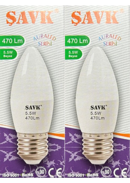 5.5W (40W) 6000K (Beyaz Işık) E27 Duylu LED Mum Ampul (2 Adet)