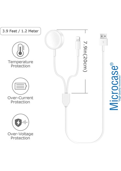 Apple Watch Series 10 42MM/46 mm ile Uyumlu Manyetik Lightning+Usb Şarj Kablosu 1.2m 2in1 Beyaz AL2363 fiyatları