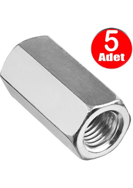 M6 Uzun Uzatma Somunu Din 934 Beyaz Galvanizli Somun - 5 Adet