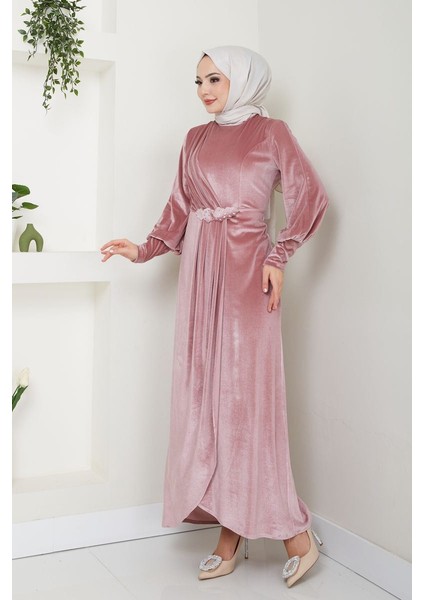 Kadın Giyim Abiye Moda Taş Tokalı Kadife Abiye Elbise 2533 modelleri
