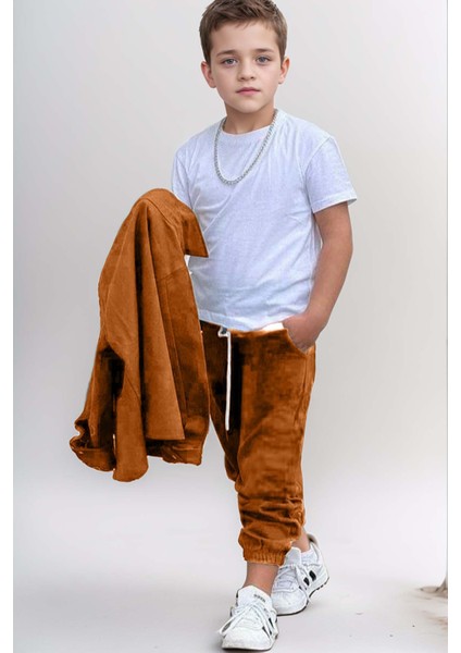 Erkek Çocuk Cıtcıt Düğme Detaylı Gömlek Yaka Ceket Penye Tişört Taba Eşofman Takım fiyatları