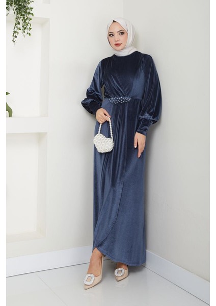Kadın Giyim Abiye Moda Taş Tokalı Kadife Abiye Elbise 2533