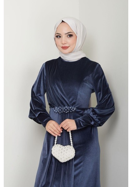 Kadın Giyim Abiye Moda Taş Tokalı Kadife Abiye Elbise 2533 modelleri