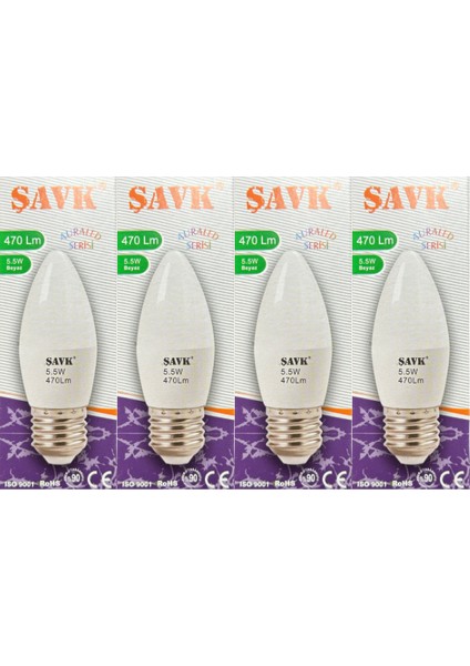 5.5W (40W) 6000K (Beyaz Işık) E27 Duylu LED Mum Ampul (4 Adet)