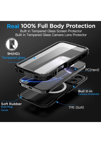 Iphone 16 Pro Max Kılıf 360 Derece Kaplar Su Geçirmez Waterproff Case Toz Geçirmez Zırh Tank Kapak