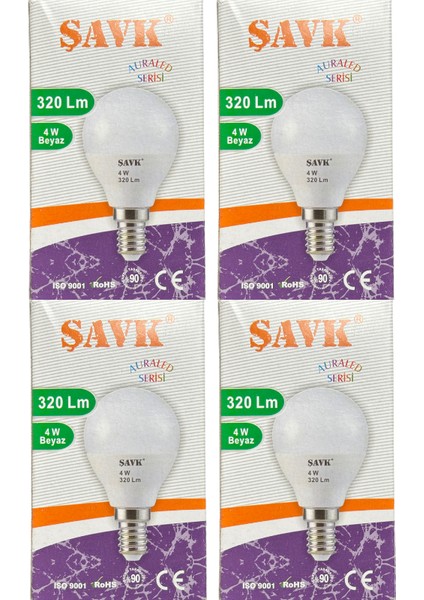 4W (25W) 6000K (Beyaz Işık) E14 Duylu LED Top Ampul (4 Adet)