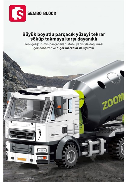 Sembo Block Zoomlion Lisanslı Mini Beton Mikseri 222 Parça Yapı Blokları LEGO ile Uyumlu (705100)