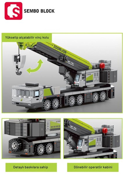 Sembo Block Zoomlion Lisanslı Mini Vinç 228 Parça Yapı Blokları LEGO ile Uyumlu (705101)