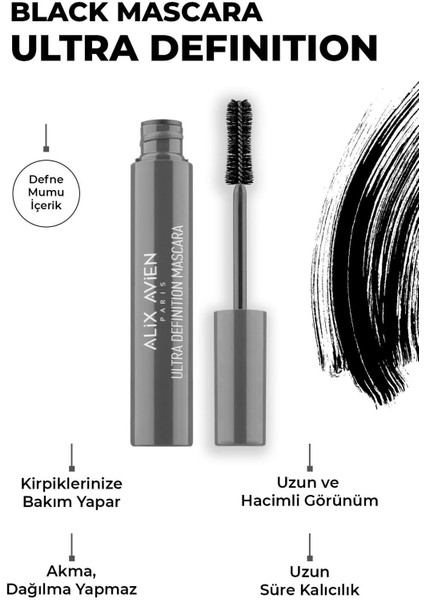 Dolgun Kirpik, Kıvrım ve Hacim Verici Kalıcı Etkili Siyah Maskara - Ultra Definiton Mascara Black