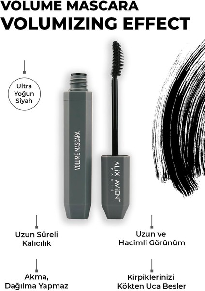 Ekstra Kalıcı, Nemlendirici, Besleyici, Lifting Etkili Hacim Veren Siyah Maskara - Volume Mascara