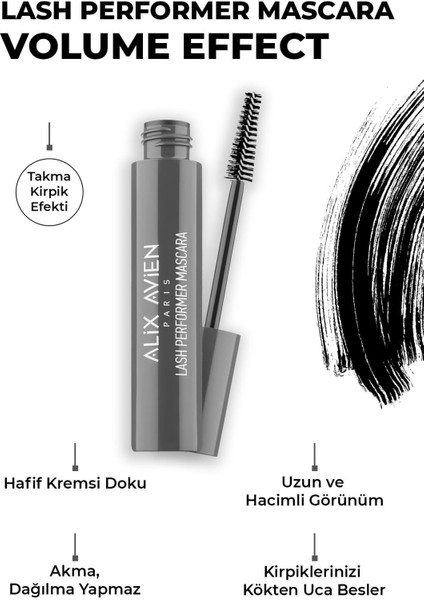 Dolgun Kirpik Etkili Topaklanmayan Kıvrımlar,Ekstra Hacimli Siyah Maskara - Lash Performer Mascara