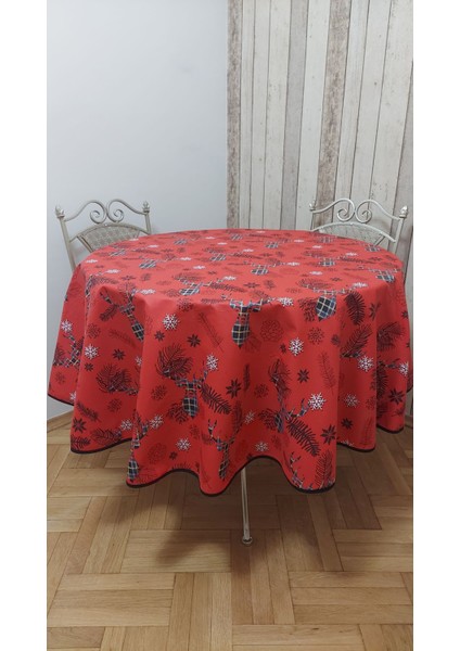 Yuvarlak,yılbaşı Desenli,duck (Sıvı Itici ,leke Tutmaz) Kumaş,masa Örtüsü