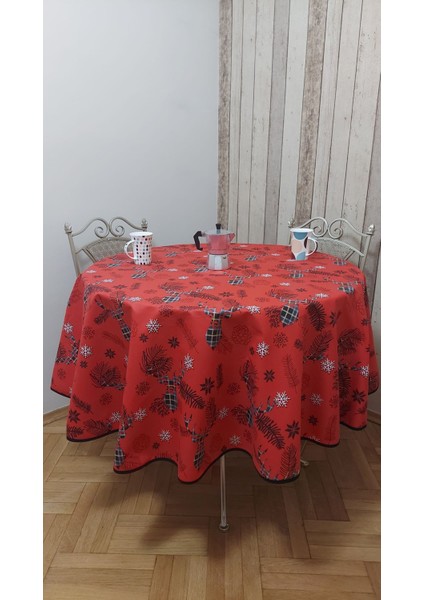 Yuvarlak,yılbaşı Desenli,duck (Sıvı Itici ,leke Tutmaz) Kumaş,masa Örtüsü