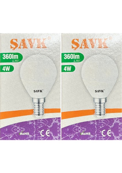 4W (40W) 3000K (Sarı Işık) E14 Duylu LED Top Ampul (2 Adet)