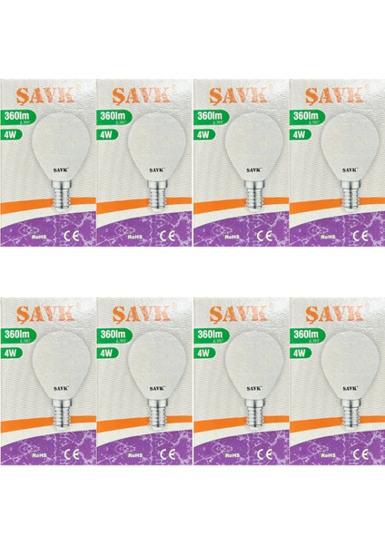 4W (40W) 3000K (Sarı Işık) E14 Duylu LED Top Ampul (8 Adet)