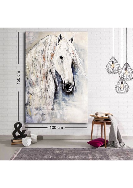 Teknoo- Dekoratif Yağlı Boya Efektli El Yapımı At Kanvas Tablo