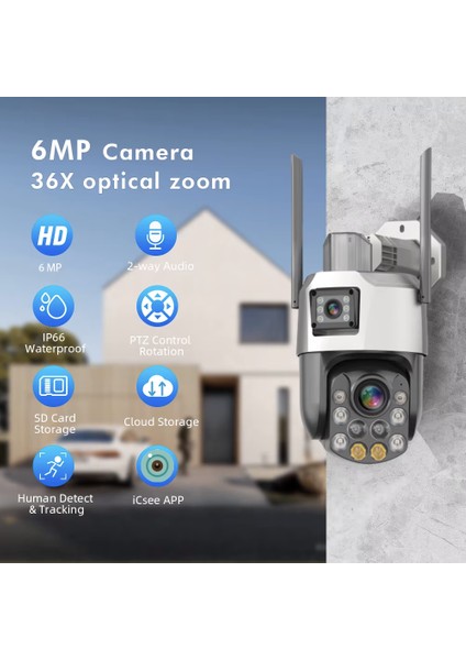 36X Optik Zoomlu Çift Kameralı 6mp Ultra Hd Wifi Kablosuz Güvenlik Kamerası