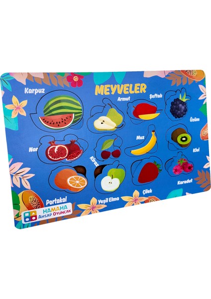 Eğitici Ahşap Oyuncak | Meyveler Temalı Bul-Tak Puzzle