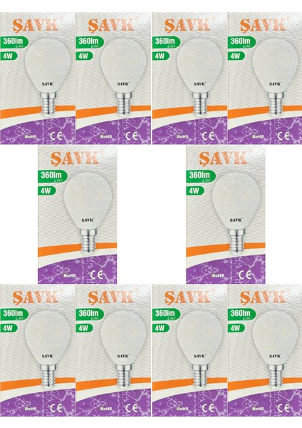 4W (40W) 3000K (Sarı Işık) E14 Duylu LED Top Ampul (10 Adet)