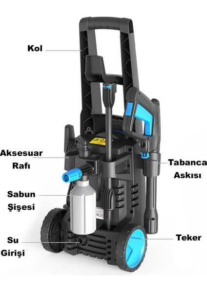 Yüksek Basınçlı Yıkama Makinesi 105 Bar Araç Yıkama Oto Yıkama 1400W