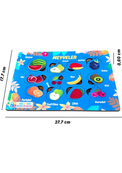 Eğitici Ahşap Oyuncak | Meyveler Temalı Bul-Tak Puzzle