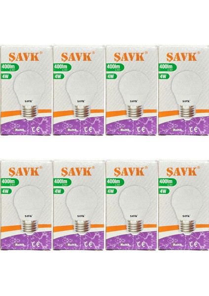 4W (40W) 6500K (Beyaz Işık) E27 Duylu LED Top Ampul (8 Adet)