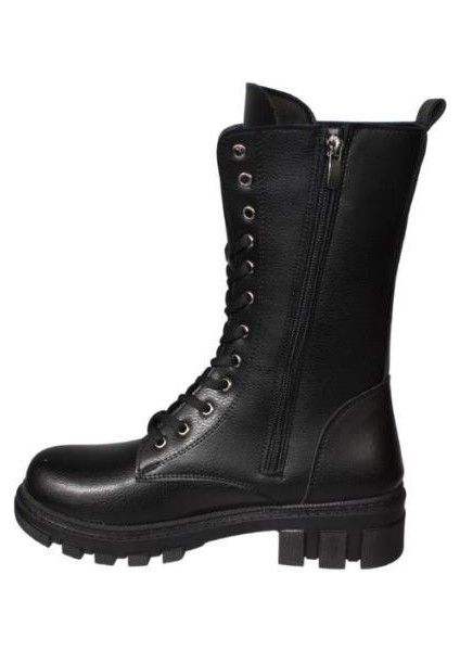 Yazkış Kadın Siyah Ten Cilt 22CM Bilek Boyu Bağcıklı Yandan Fermuarlı Soğuya Dayanıklı Postal Bot modelleri