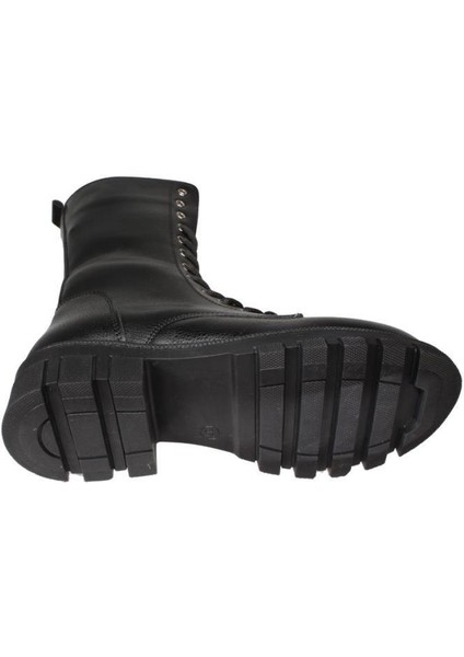 Yazkış Kadın Siyah Ten Cilt 22CM Bilek Boyu Bağcıklı Yandan Fermuarlı Soğuya Dayanıklı Postal Bot fırsatları