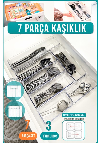 7 Parça Modüler Mutfak Kaşıklık ve Çekmece Içi Düzenleyici Organizer Set