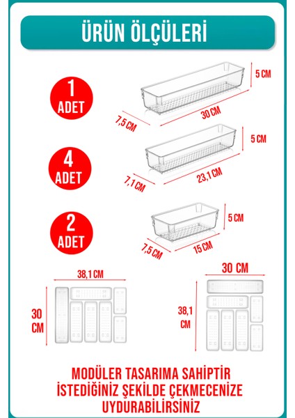 7 Parça Modüler Mutfak Kaşıklık ve Çekmece Içi Düzenleyici Organizer Set