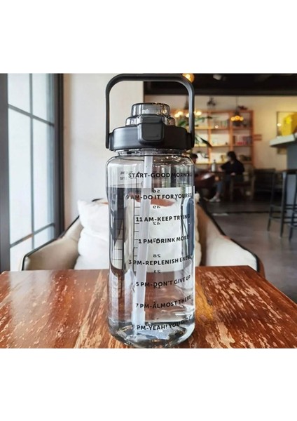 Şeffaf Siyah Motivasyon Matara 2000 ml Suluk Su Şişesi - Bpa Içermez