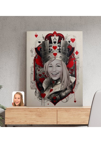 Kişiye Özel Maça Kızı Kraliçe Kanvas TABLO-3(50X70), Sevgiliye Hediye, Arkadaşa Hediye