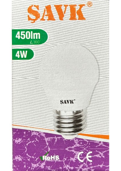 4W (40W) 3000K (Sarı Işık) E27 Duylu LED Top Ampul