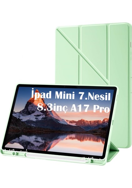 Ipad Mini 7 Uyumlu Kılıf Kalem Bölmeli Şarj Yuvalı Katlanabilir Stand Yumuşak Silikon A17 Pro A2993