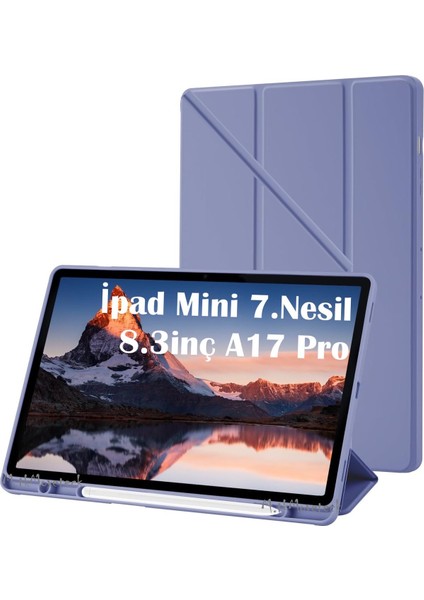 Ipad Mini 7 Uyumlu Kılıf Kalem Bölmeli Şarj Yuvalı Katlanabilir Stand Yumuşak Silikon A17 Pro A2993