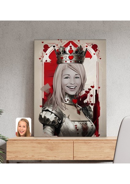 Kişiye Özel Maça Kızı Kraliçe Kanvas TABLO-1(50X70), Sevgiliye Hediye, Arkadaşa Hediye