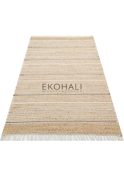 Juno Koleksiyonu Jüt ile Üretilen El Dokuma Sisal Kilim Ech 05 Natural Grey