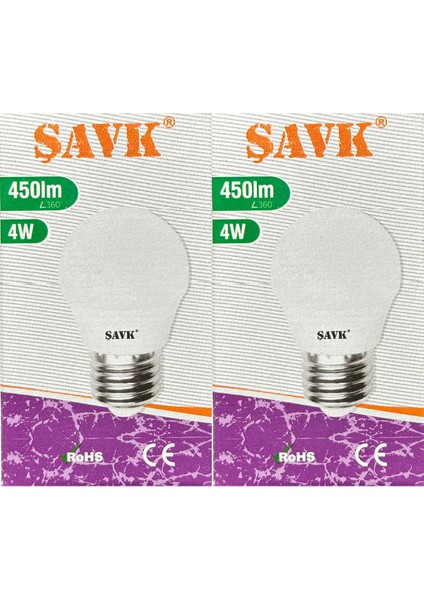 4W (40W) 3000K (Sarı Işık) E27 Duylu LED Top Ampul (2 Adet)